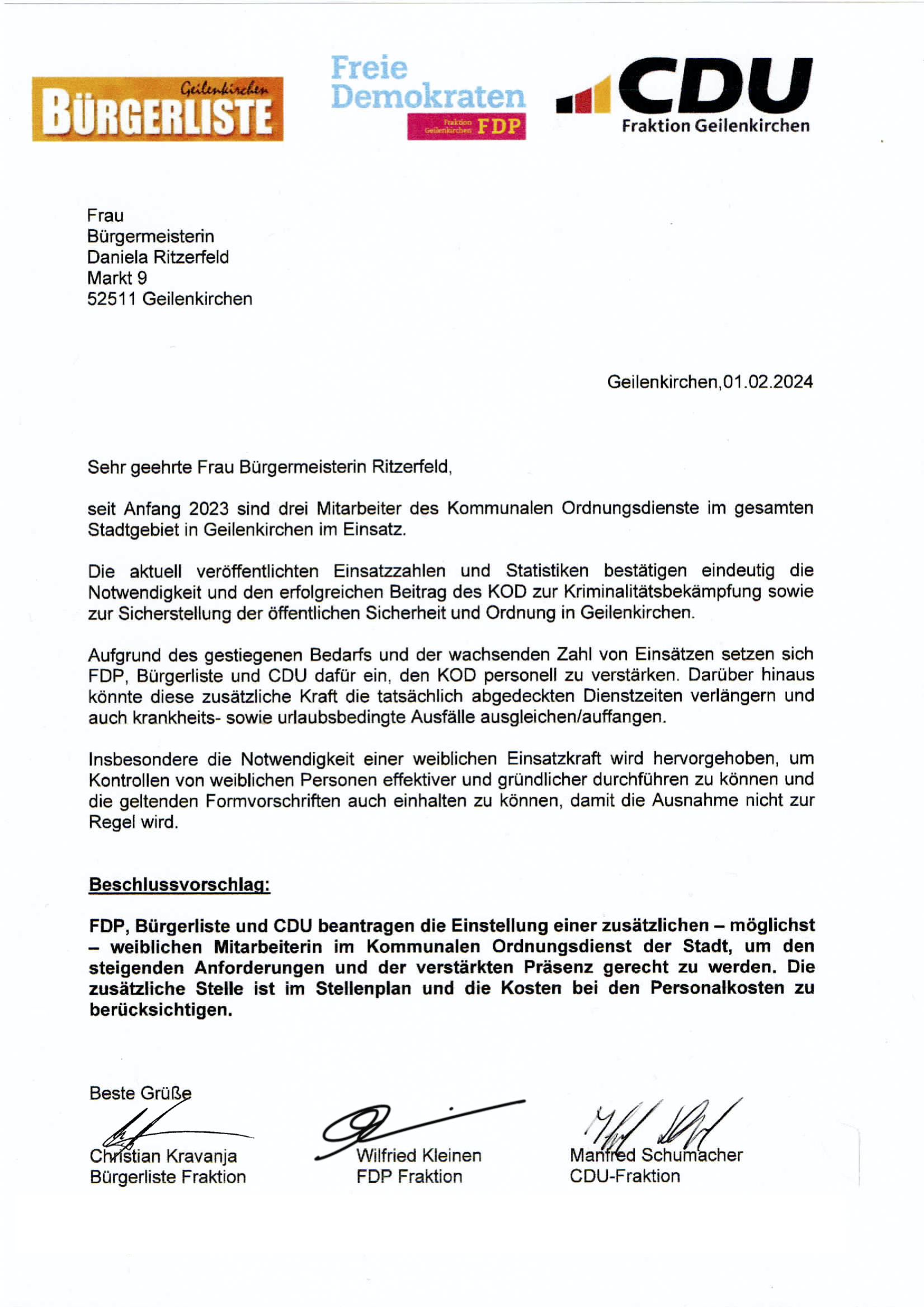 Antrag personelle Verstärkung KOD